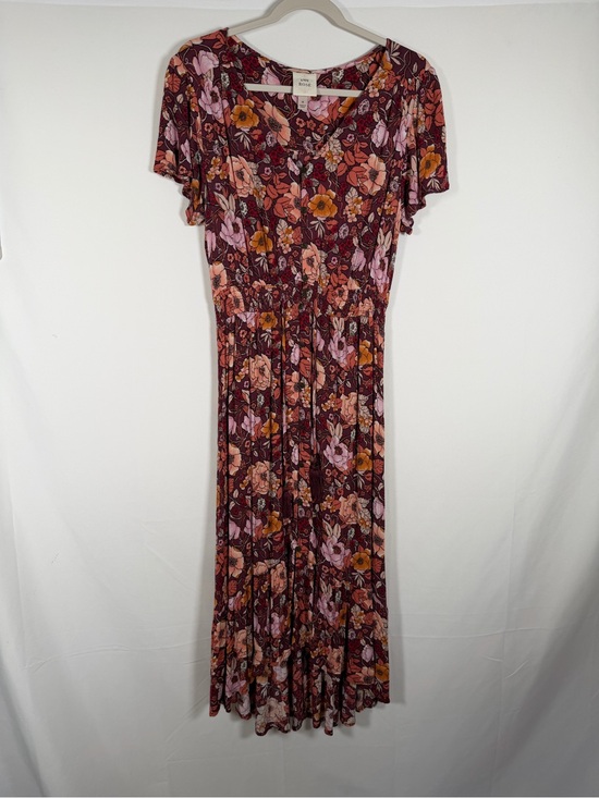 Knox Rose Dresses & Skirts - Knox Rose Boho Burgundy Floral Midi Dress with Pink & Mustard Accents